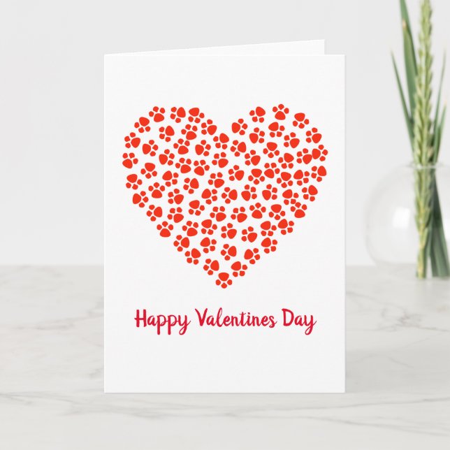 Cat Dog Paw Prints Funny Valentine's Day Holiday Card (Front)