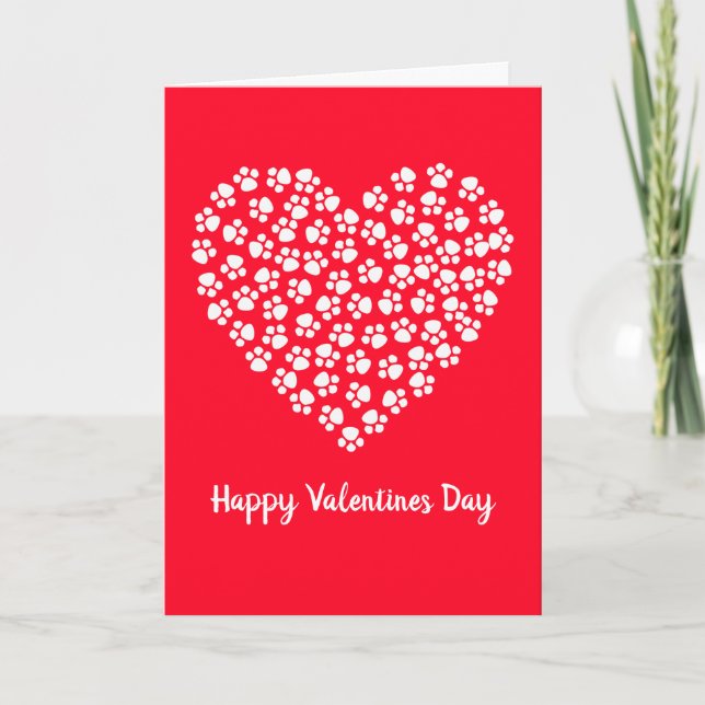 Cat Dog Paw Prints Funny Valentine's Day Holiday Card (Front)