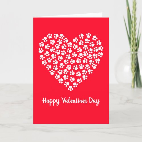 Cat Dog Paw Prints Funny Valentines Day Holiday Card