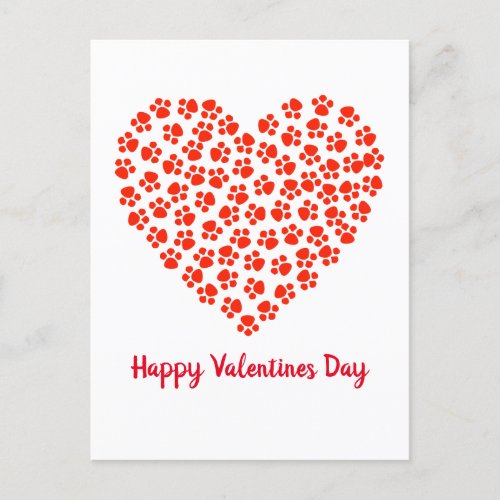 Cat Dog Paw Prints Funny Valentines Day  Holiday Postcard