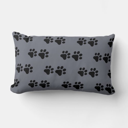 Cat  Dog paw prints _grey back ground  Lumbar Pillow