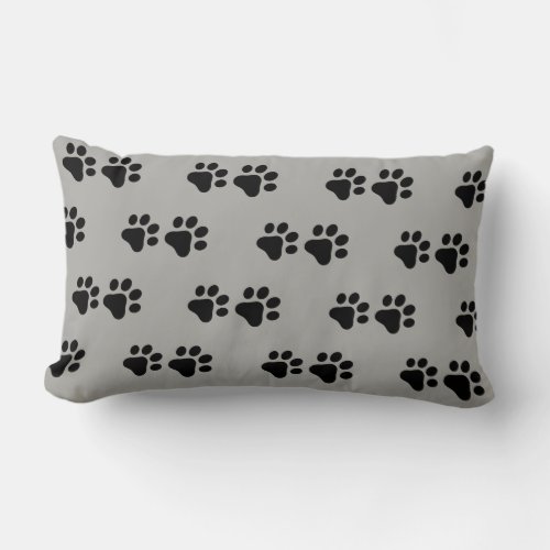 Cat  Dog paw prints _grey back ground Lumbar Pillow