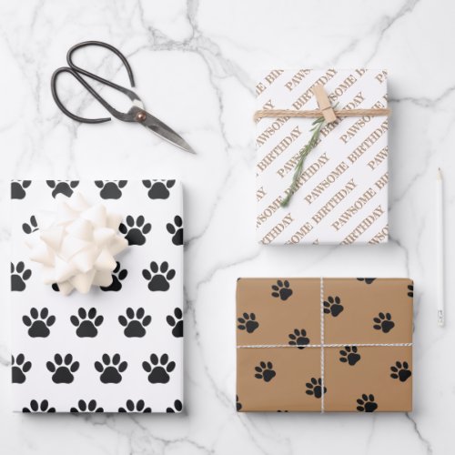 Cat Dog Paw Prints Wrapping Paper Sheets