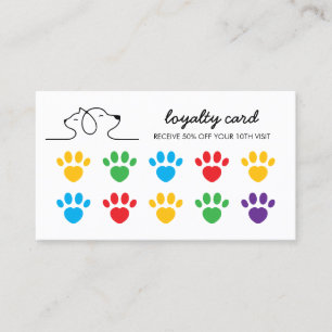 Cat Dog Paws colorful punch Discount Loyalty Business Card