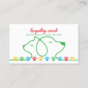 Cat Dog Paws green red blue punch Discount Loyalty Business Card