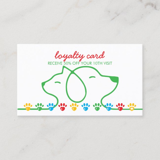 Cat Dog Paws green red blue punch Discount Loyalty Business Card
