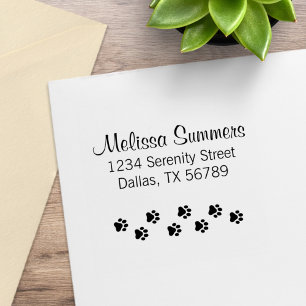 Cat Dog Pet Paw Prints Address Rubber Stamp