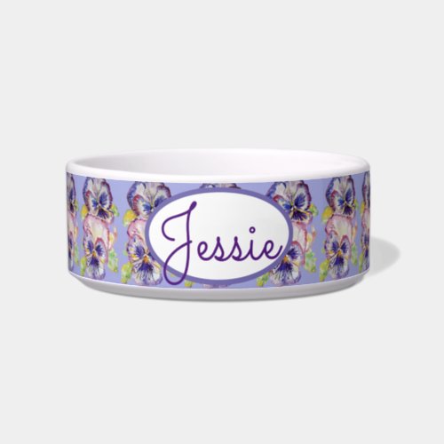Cat Dog Shabby Floral Pansy Pansies Pet Name Bowl