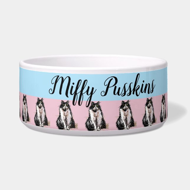 Cat Dog Shabby Floral Pastel Pink Blue Pet Name  Bowl (Front)