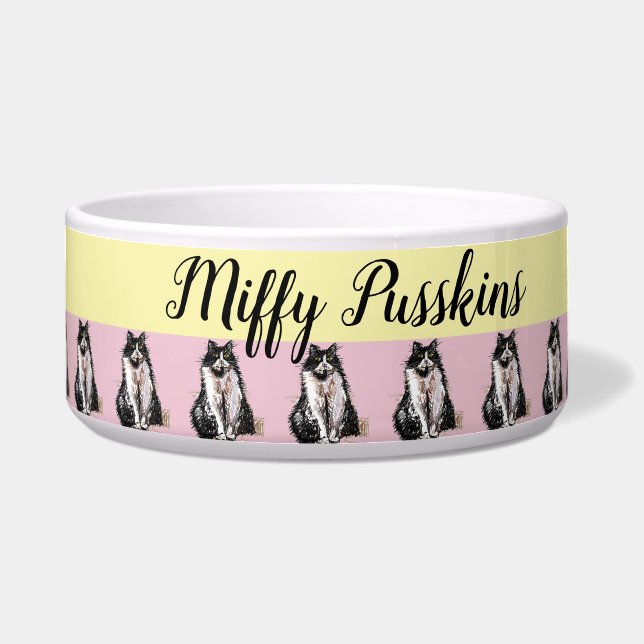 Cat Dog Shabby Floral Pastel Pink Cute Pet Name  Bowl (Front)