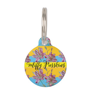 Cat Dog Shabby Floral Pink Lily Cute Pet Name Pet ID Tag