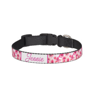 Cat Dog Shabby Floral Poppy Poppies Pet Name Bowl Collar