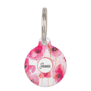 Cat Dog Shabby Floral Poppy Poppies Pet Name Bowl ID Tag