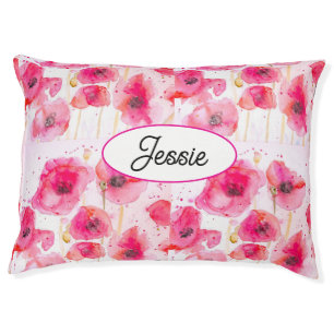 Cat Dog Shabby Floral Poppy Poppies Pet Name Bowl Pet Bed