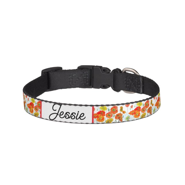 Cat Dog Shabby Floral Poppy Poppies Pet Name Bowl Pet Collar (Front)