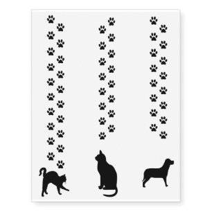 Cat & Dog Silhouette & Paw Prints Temporary Tattoo