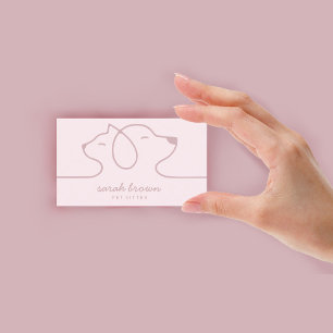 Cat Dog Soft Pink Line Logo Petsitter Business Card