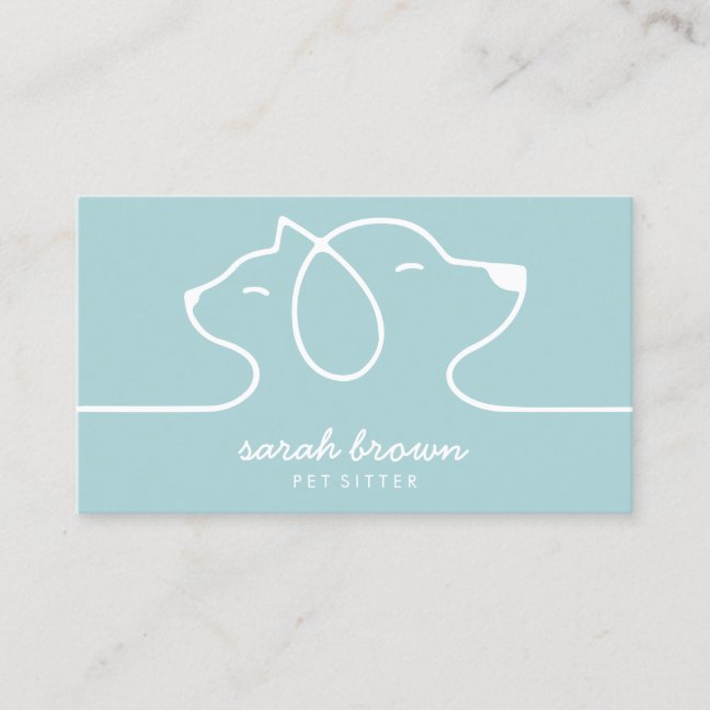 Cat Dog Teal Line Logo Petsitter Business Card