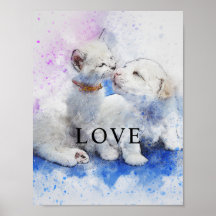 Cat & Dog Watercolor Office Decor Matte Poster