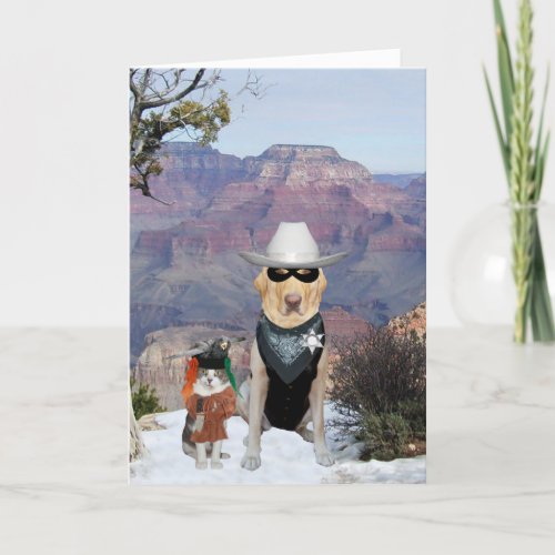 Cat  Dog Western Characters Funny Birthday Card