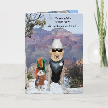 Cat & Dog Western Funny Birthday For Son Or Male Card by myrtieshuman at Zazzle