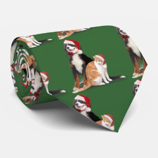 Cat & Dog with Santa Hats Tie
