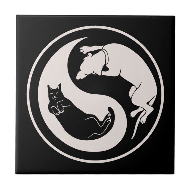 Cat-Dog Yin-Yang Ceramic Tile (Front)