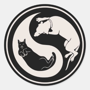 Cat-dog Yin-yang Classic Round Sticker by kbilltv at Zazzle