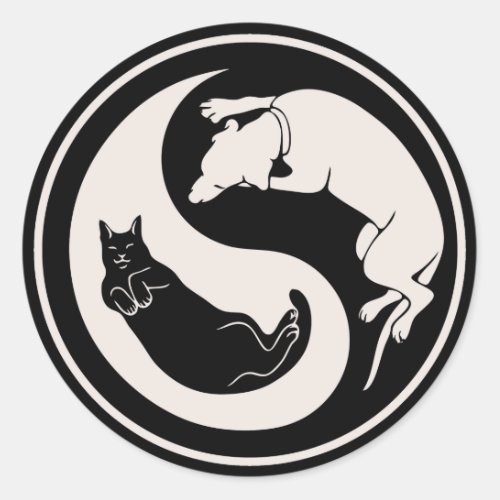 Cat_Dog Yin_Yang Classic Round Sticker