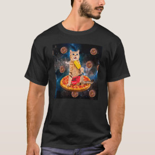 Cat Donut Riding Pizza Eating Ice Cream Galaxy Spa T-Shirt