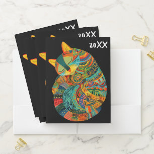 Cat doodle collage pocket folder