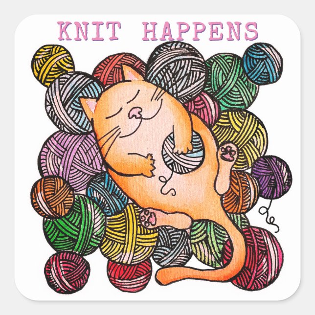 Cat Doodle Knit Happens Personalized Stickers (Front)