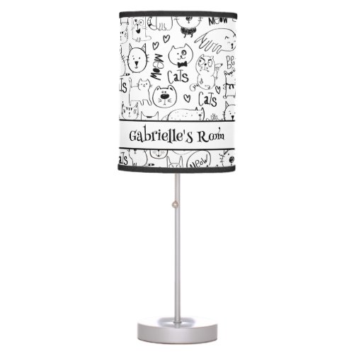 Cat Doodles Funny Black and White Kitties Pattern Table Lamp