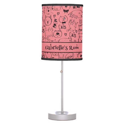 Cat Doodles Funny Black and White Kitties Pattern Table Lamp