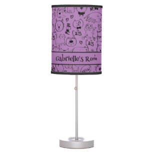 Cat Doodles, Funny Black and White Kitties Pattern Table Lamp