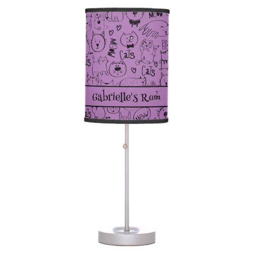Cat Doodles Funny Black and White Kitties Pattern Table Lamp