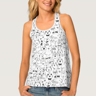 Cat Doodles, Funny Black and White Kitties Pattern