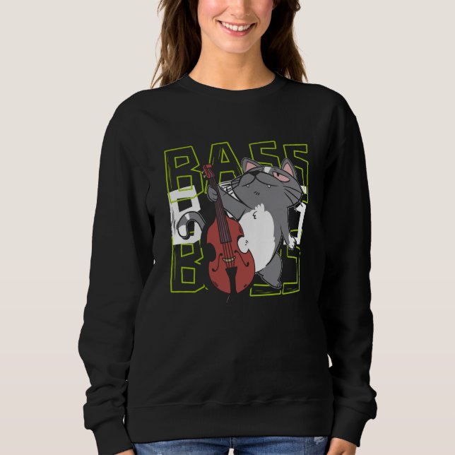 Cat Double Bass Player Jazz Musician Contrabass Sweatshirt (Front)