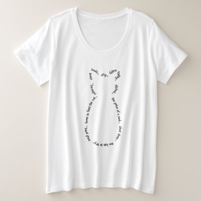 Cat Drabble Plus Size T-Shirt (Black Text) (Design Front)