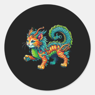 Cat Dragon Happy Chinese New Year 2024 Womens Mens Classic Round Sticker