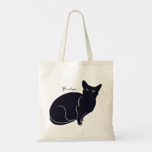 Cat drawing, black cat with green eyes tote bag