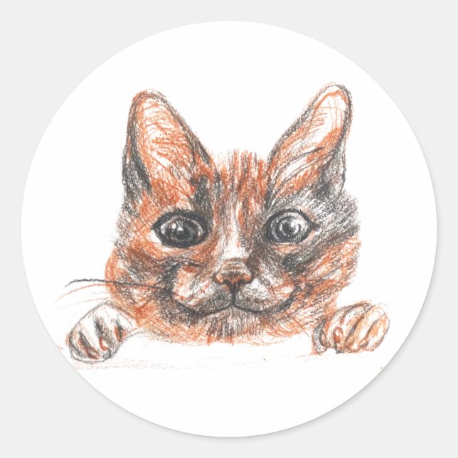 Cat Drawing Classic Round Sticker, Glossy Classic Round Sticker (Front)