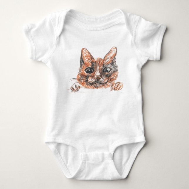 Cat drawing, cute kitten  Jersey Bodysuit, White Baby Bodysuit (Front)