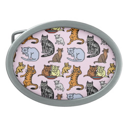 Cat Drawing Cute Vintage Pattern Oval Belt Buckle