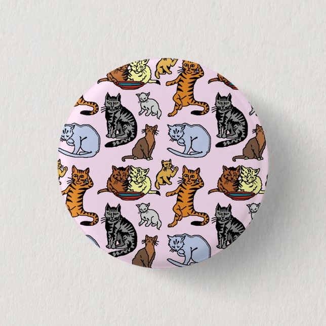 Cat Drawing Cute Vintage Pattern Pinback Button (Front)