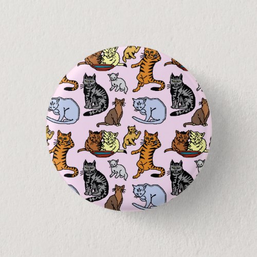 Cat Drawing Cute Vintage Pattern Pinback Button