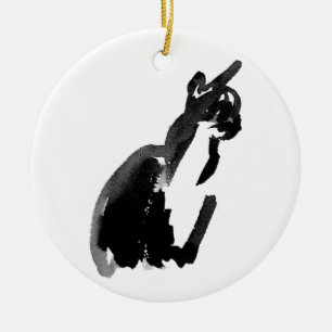 Cat Drawing Ink Brush Wash Art  Ceramic Ornament