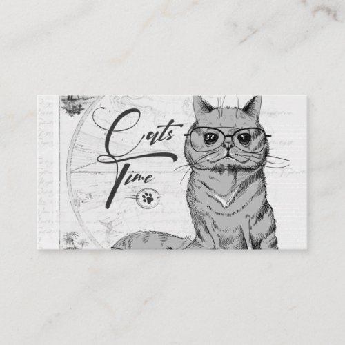Cat drawing old classic vintage look light gray  business card