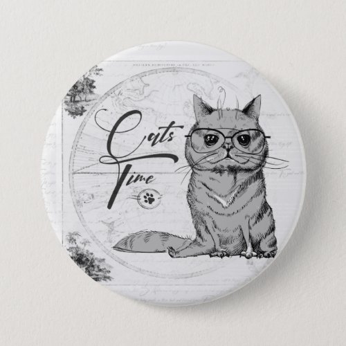 Cat drawing old classic vintage look light gray  button