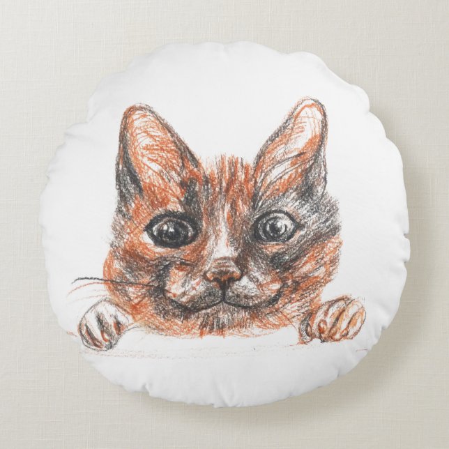 Cat Drawing  Round throw cushion (Front)